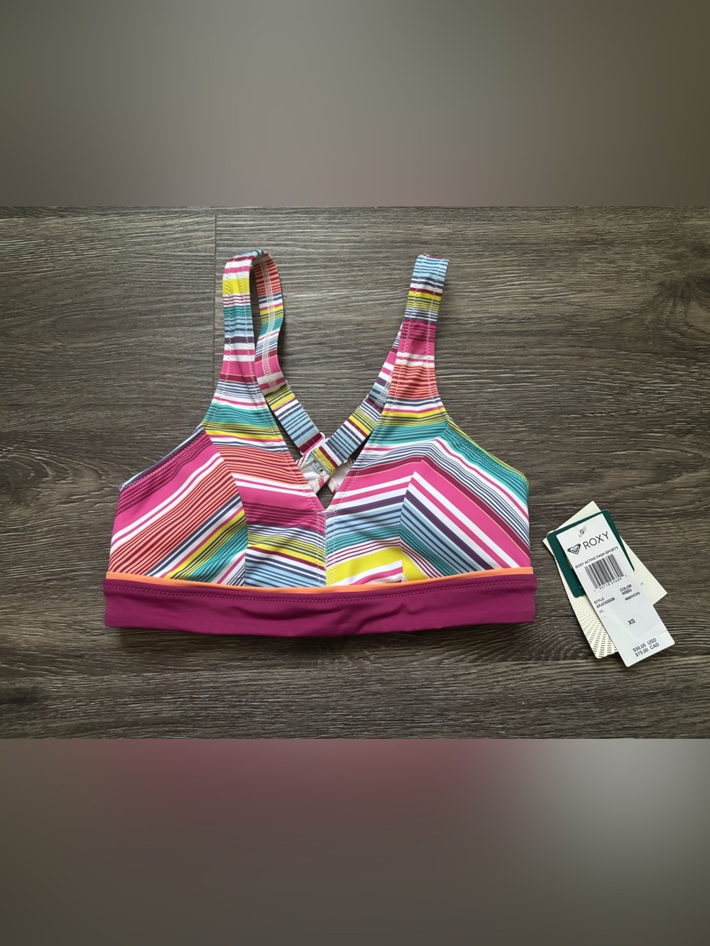 Roxy Multicolor Striped Activewear Top - Pink, Teal, Purple